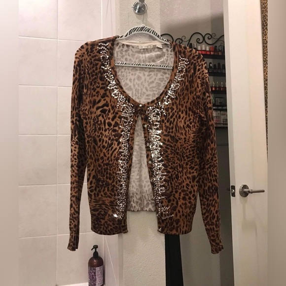 Boston Proper Jackets & Blazers - Beautiful Cheetah Print Cardigan accented with silver beading